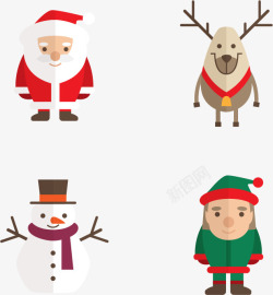 扁平化圣诞老人滑雪四个圣诞节人物形象矢量图高清图片