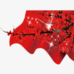 红色喜庆新年年货展板梅花枝素材