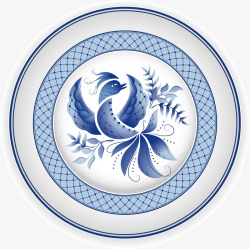 中国陶瓷蓝色花鸟花纹青花瓷盘子矢量图高清图片