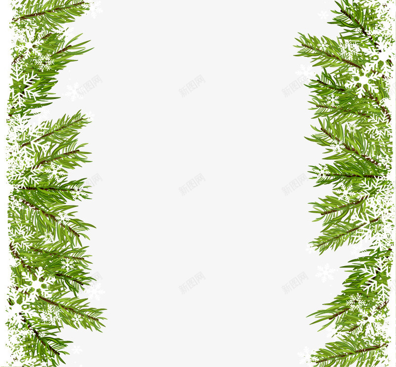 雪花树丛边框矢量图ai免抠素材_新图网 https://ixintu.com 圣诞节边框 松针 白色 绿色 雪花 矢量图