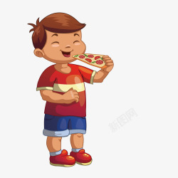 开心吃披萨的人吃披萨的男孩卡通图高清图片
