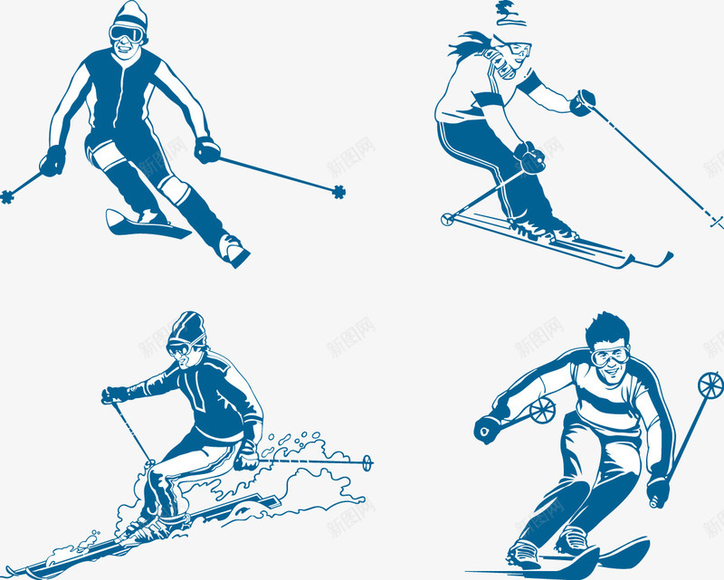 滑雪运动员矢量图ai免抠素材_新图网 https://ixintu.com 冬天 滑雪 运动 矢量图