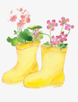 水彩靴子手绘水彩黄色雨鞋插图高清图片