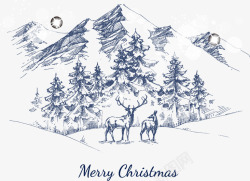 圣诞节风景速写雪山矢量图高清图片