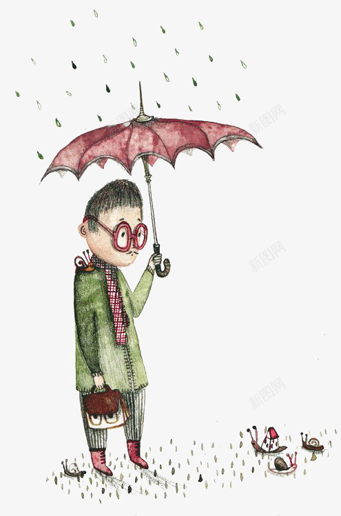 打伞的男孩png免抠素材_新图网 https://ixintu.com 下雨 卡通 可爱 涂鸦 男孩