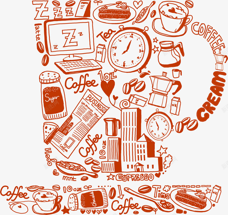 手绘休闲咖啡钟表创意png免抠素材_新图网 https://ixintu.com 休闲 创意 咖啡 钟表