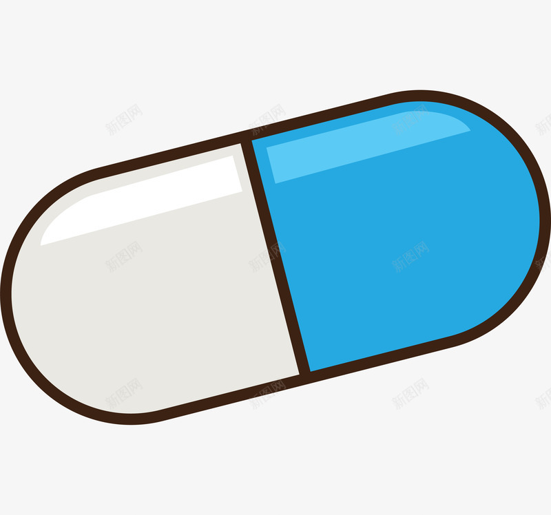 蓝白色胶囊手绘图png免抠素材_新图网 https://ixintu.com 治病 生病 简笔画 线条 胶囊 药丸 蓝白色胶囊