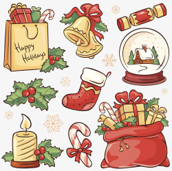 白盒红丝带圣诞插画装饰物高清图片