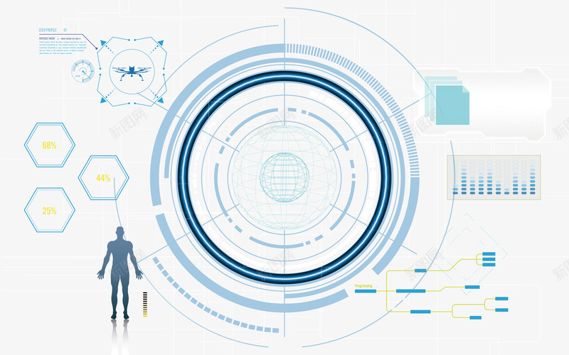 蓝色圆形数据展示和人矢量图eps免抠素材_新图网 https://ixintu.com 人 数据 数据png 数据矢量图 科技展示 矢量图