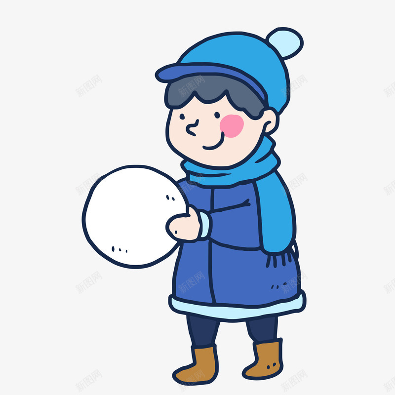 玩雪小朋友png免抠素材_新图网 https://ixintu.com 冬天 开心 玩雪 蓝色 雪球