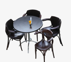 饭桌高档的黑木圆桌与椅子高清图片