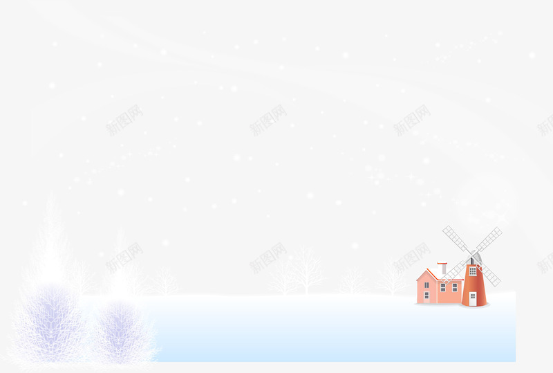 唯美风雪景png免抠素材_新图网 https://ixintu.com 冬天 冬雪 平原 房子 景色 白色的树 雪 雪地