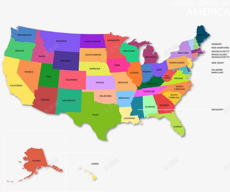 美国行政地图png免抠素材_新图网 https://ixintu.com 彩色美国地图 矢量素材 美国地图 美国地形图 行政区地图