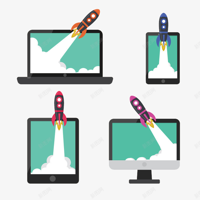 4款冲出屏幕的火箭png免抠素材_新图网 https://ixintu.com 屏幕 平板电脑 显示器 智能手机 火箭 电脑 笔记本