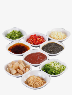 美味的火锅蘸料家常多种口味小料调配高清图片