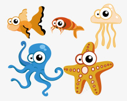 卡通章鱼海星和金鱼素材