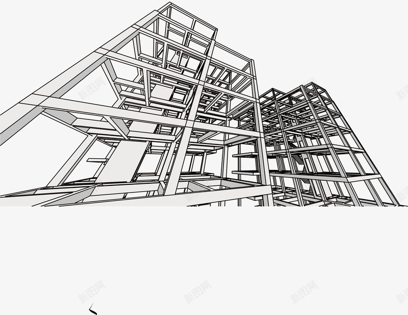 建筑结构透视图png免抠素材_新图网 https://ixintu.com 平面 建筑 建筑结构 结构 透视 黑白