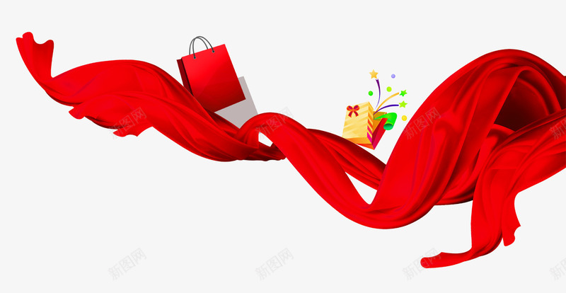 红色彩带png免抠素材_新图网 https://ixintu.com 丝绸 彩带 活动素材 礼品 红色 购物袋