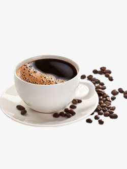 散落的咖啡豆一杯咖啡和散落的咖啡豆高清图片