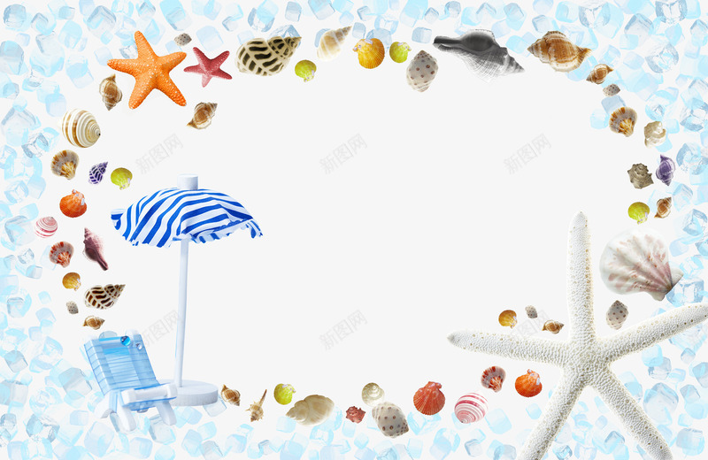 贝壳装饰背景png免抠素材_新图网 https://ixintu.com 海边 背景 装饰 贝壳 躺椅 遮阳伞