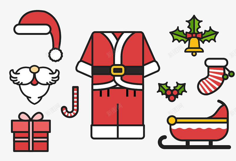 圣诞老人装扮psd免抠素材_新图网 https://ixintu.com 喜庆 圣诞帽子 圣诞快乐 圣诞礼物 圣诞老人 圣诞节 红色 胡子 节日气氛 衣服 袜子 雪橇