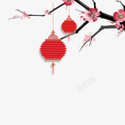 大红梅花素材桃花灯笼高清图片
