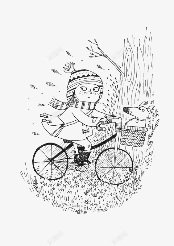 汽车的女孩png免抠素材_新图网 https://ixintu.com 冬天 卡通 手绘 插画 狗 线条 自行车
