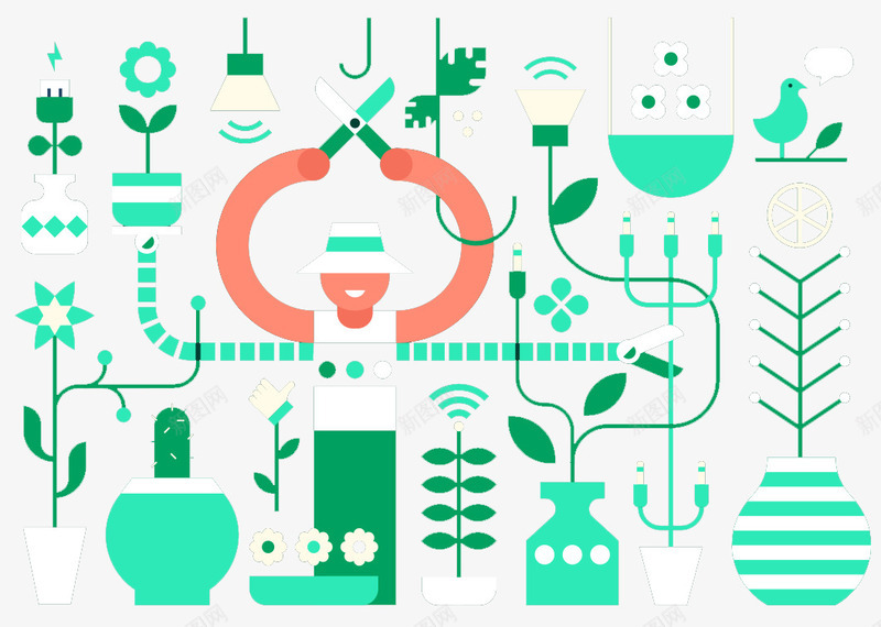 花园园丁psd免抠素材_新图网 https://ixintu.com 盆栽 花卉 花园园丁