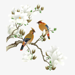 水墨蜂鸟站在花枝上的小鸟高清图片