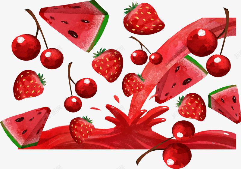 水彩西瓜草莓汁png免抠素材_新图网 https://ixintu.com 樱桃汁 矢量素材 草莓汁 西瓜汁 鲜榨