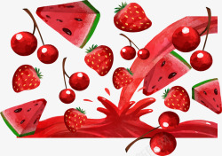 水彩草莓汁水彩西瓜草莓汁高清图片
