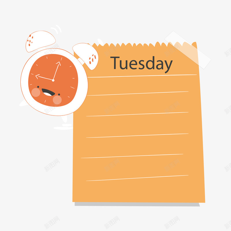 闹钟和黄色星期二纸张矢量图ai免抠素材_新图网 https://ixintu.com 星期二 白色 纸张 英文 闹钟 黄色 黄色纸张 矢量图