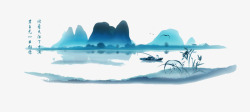 中国风剪影蓝色中国风水墨山水高清图片