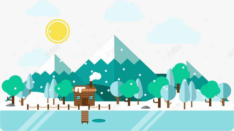 冬季森林png免抠素材_新图网 https://ixintu.com 冰山雪地 卡通 原始森林 可爱森林雪景 彩绘 模型