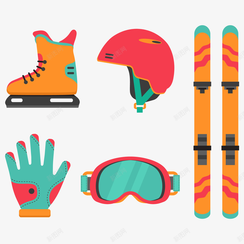 滑雪设备集合矢量图ai免抠素材_新图网 https://ixintu.com 冰鞋 安全帽 手套 滑雪板 滑雪设备 眼镜 矢量图