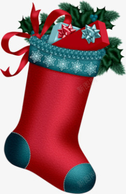 蓝色的袜子红色圣诞袜子蝴蝶结礼物高清图片
