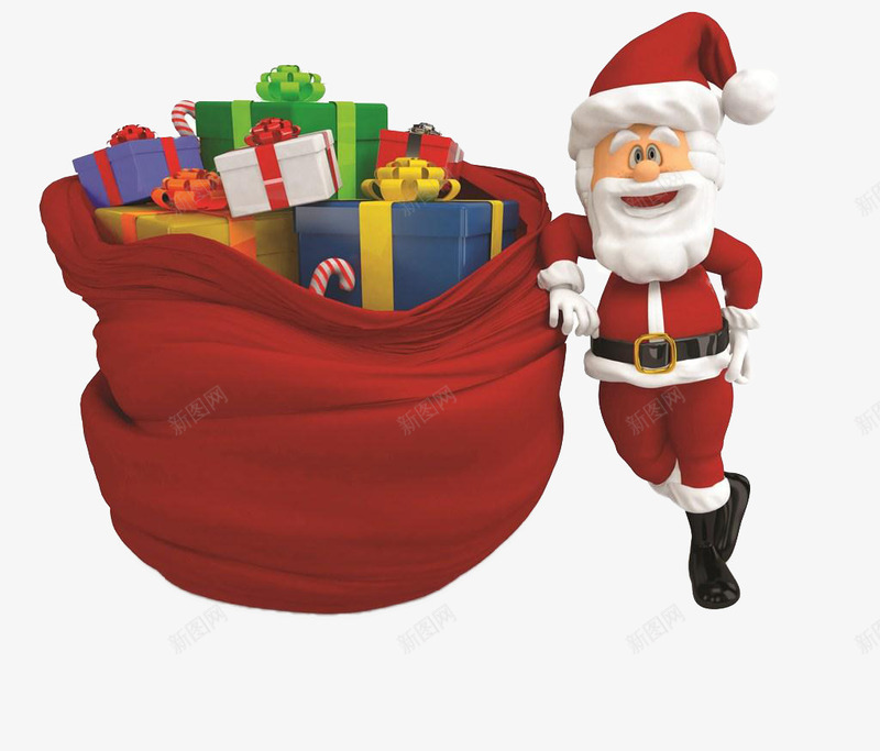 圣诞老人和一堆礼物png免抠素材_新图网 https://ixintu.com 卡通 圣诞老人 圣诞节 礼物