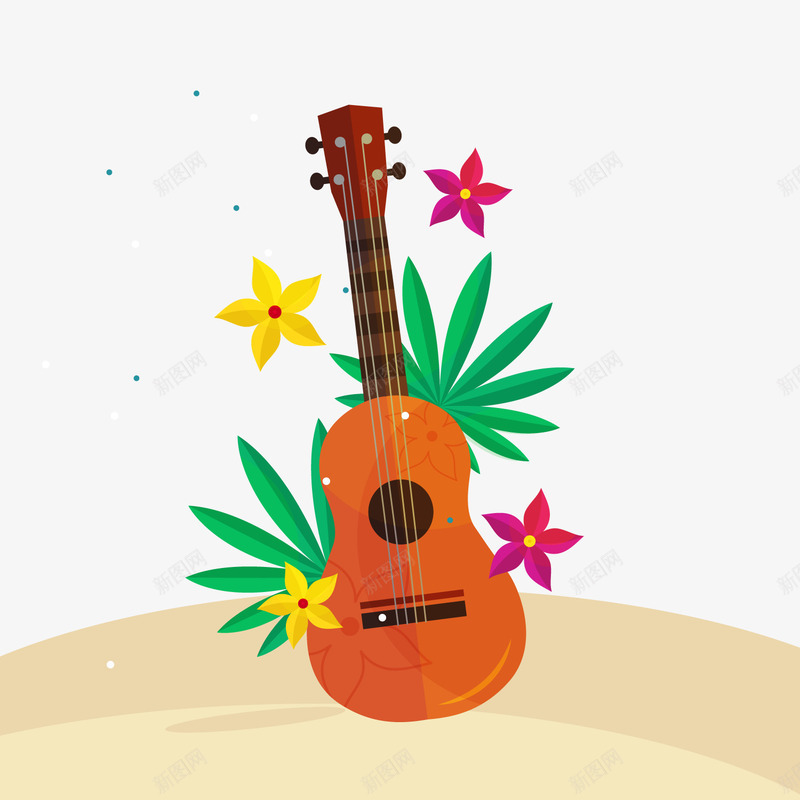彩色夏威夷吉他和花卉png免抠素材_新图网 https://ixintu.com 乐器 夏威夷吉他 橙色吉他 沙滩 花卉植物