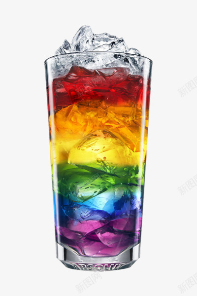 彩色的冰凉汽水png免抠素材_新图网 https://ixintu.com 产品实物 冰块 彩色果汁 透明玻璃杯