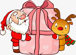 粉色礼物麋鹿圣诞老人png免抠素材_新图网 https://ixintu.com 圣诞老人 礼物 粉色 麋鹿