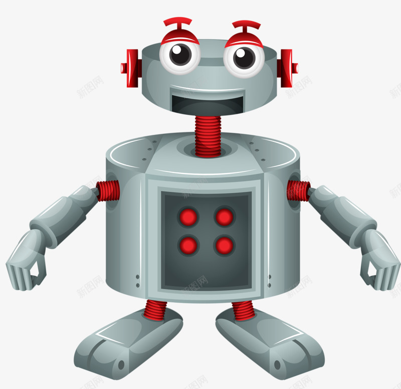 科技感桶形小机器人png免抠素材_新图网 https://ixintu.com 机器人 科技感 红色 银色
