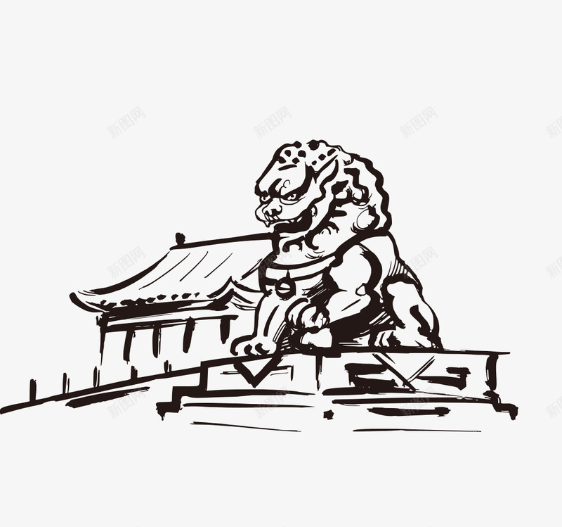 水彩画png免抠素材_新图网 https://ixintu.com 中国风 卡通石狮 卡通石狮子 建筑 手绘 水墨 石狮子