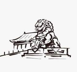 中国石狮子水彩画高清图片