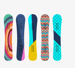 条纹滑雪板多彩的滑雪板集合高清图片