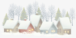 多彩圣诞树冬季多彩村庄房屋高清图片