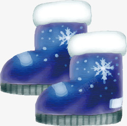 雪地棉蓝色水彩冬季雪地靴矢量图高清图片