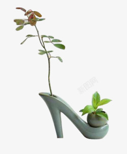 高跟鞋形状的绿叶盆栽素材