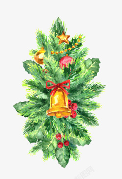 绿色数手绘水彩圣诞树铃铛高清图片