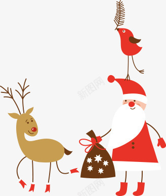 圣诞老人麋鹿小鸟png免抠素材_新图网 https://ixintu.com 圣诞老人 小鸟 麋鹿