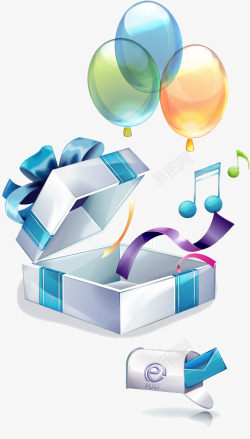 立体彩环淡彩效果礼物盒与气球高清图片